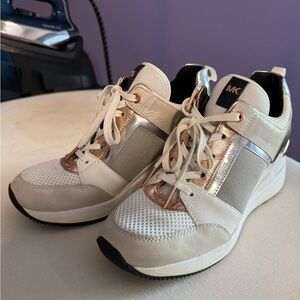 Michael Kors Cream & Gold Wedge Lace-Up Sneakers